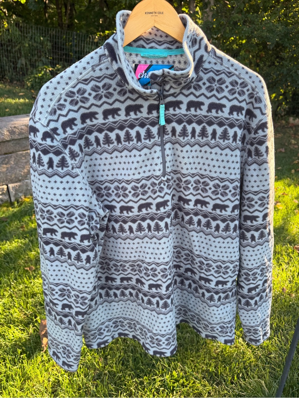 Chubbies Mens Quarter Zip Fleece Pullover Gray Bear AOP Outdoors Size L